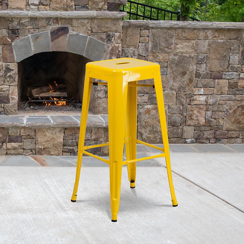 Commercial Grade 30" High Backless Yellow Metal Indoor-Outdoor Barstool With Square Seat By Flash Furniture | Bar Stools | Modishstore - 1