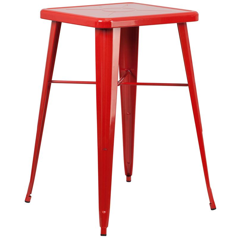 23.75'' Square Red Metal Indoor-Outdoor Bar Height Table By Flash Furniture | Outdoor Tables | Modishstore - 1