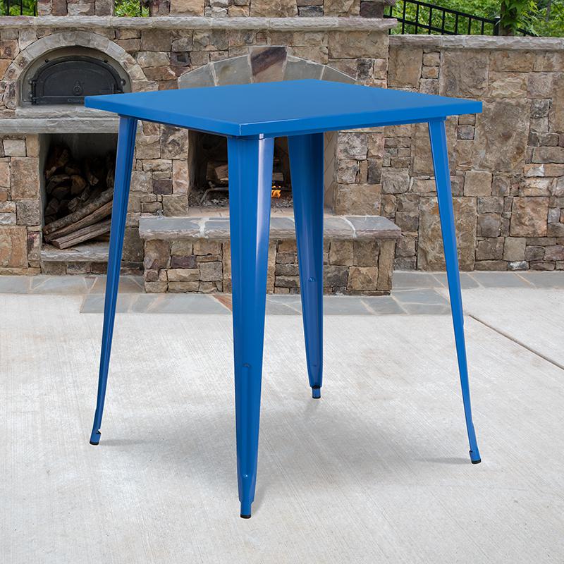 Commercial Grade 31.5" Square Blue Metal Indoor-Outdoor Bar Height Table By Flash Furniture | Outdoor Tables | Modishstore - 1