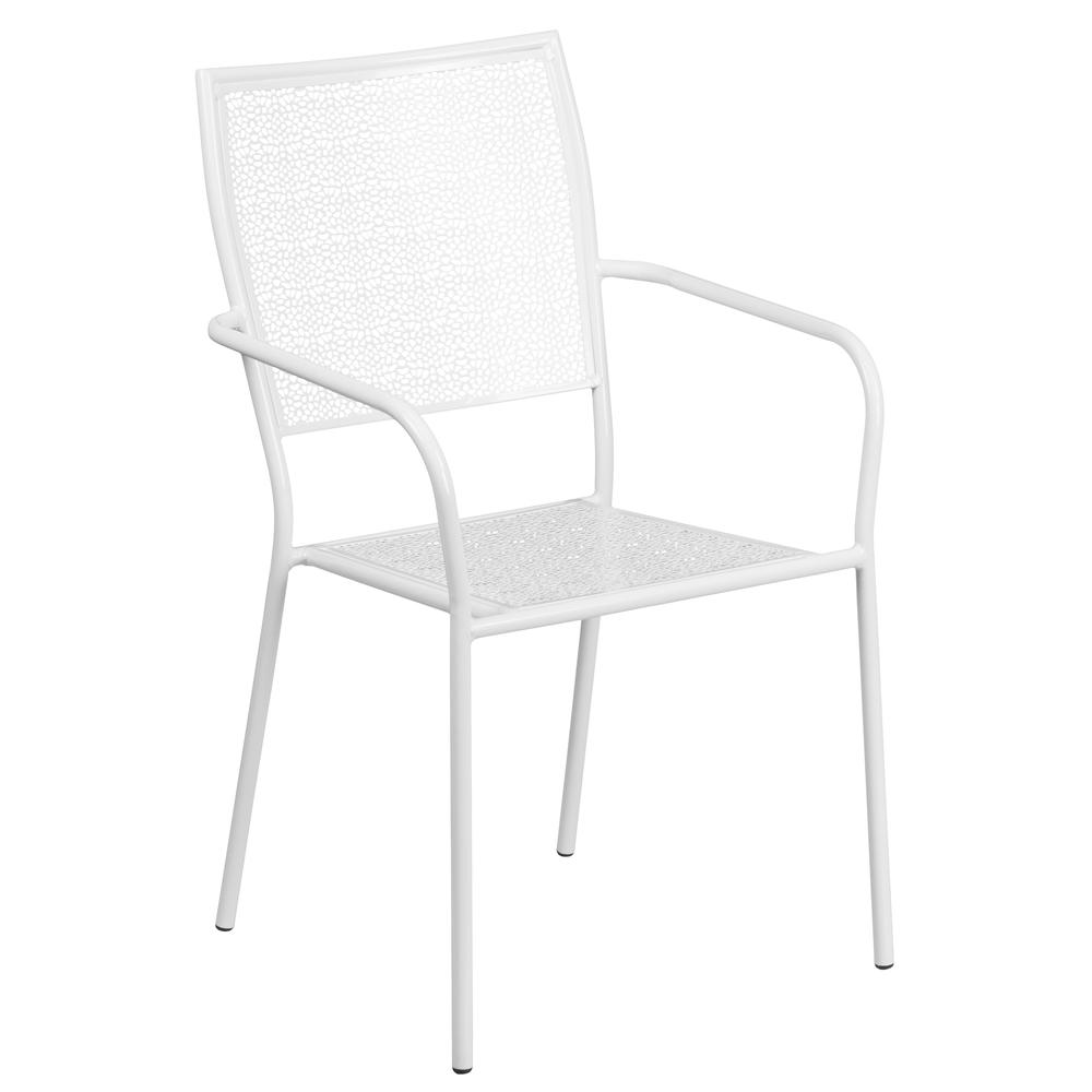 Commercial Grade White Indoor-Outdoor Steel Patio Arm Chair With Square Back By Flash Furniture | Dining Chairs | Modishstore - 1