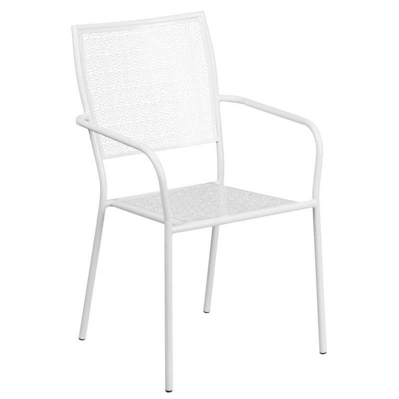 Commercial Grade White Indoor-Outdoor Steel Patio Arm Chair With Square Back By Flash Furniture | Dining Chairs | Modishstore - 1