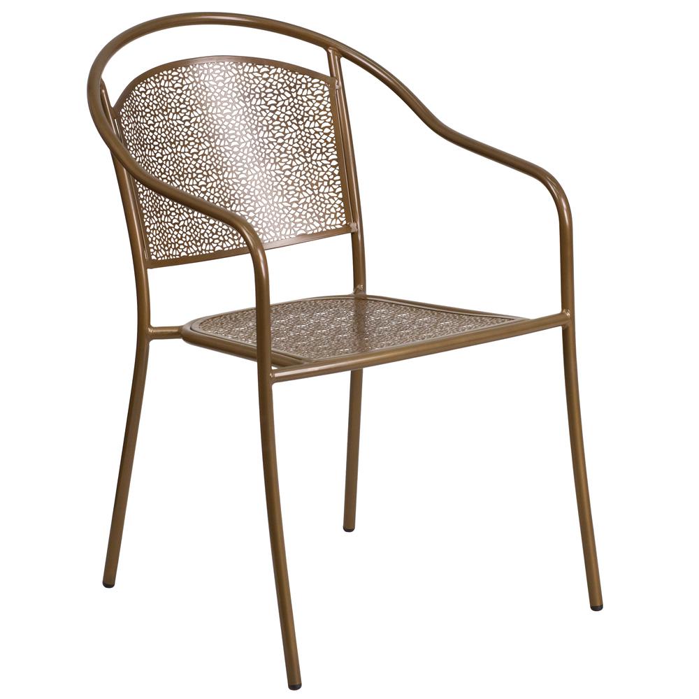 Commercial Grade Gold Indoor-Outdoor Steel Patio Arm Chair With Round Back By Flash Furniture | Dining Chairs | Modishstore - 1