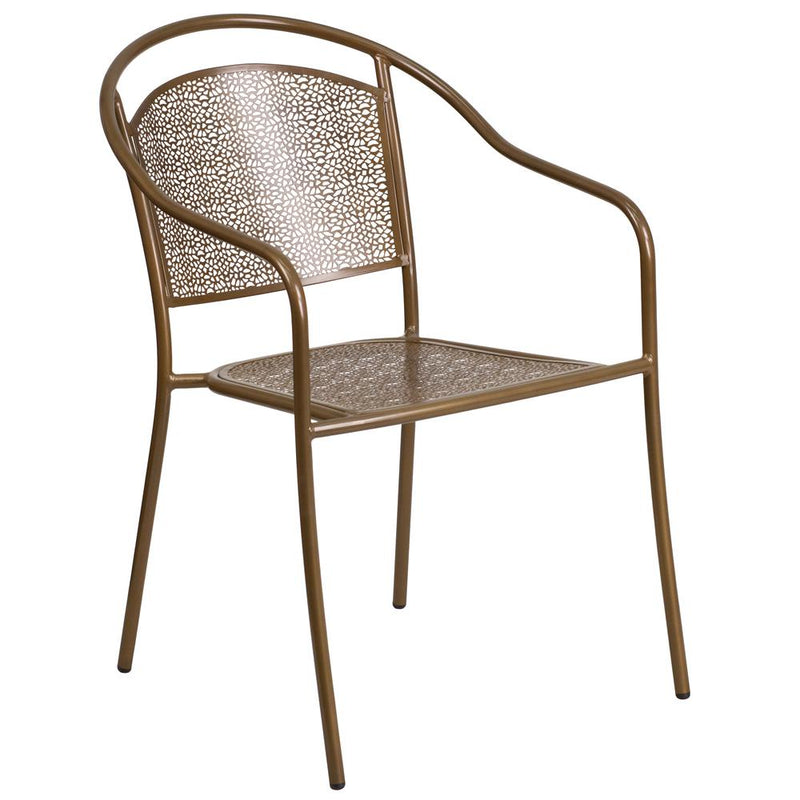 Commercial Grade Gold Indoor-Outdoor Steel Patio Arm Chair With Round Back By Flash Furniture | Dining Chairs | Modishstore - 1