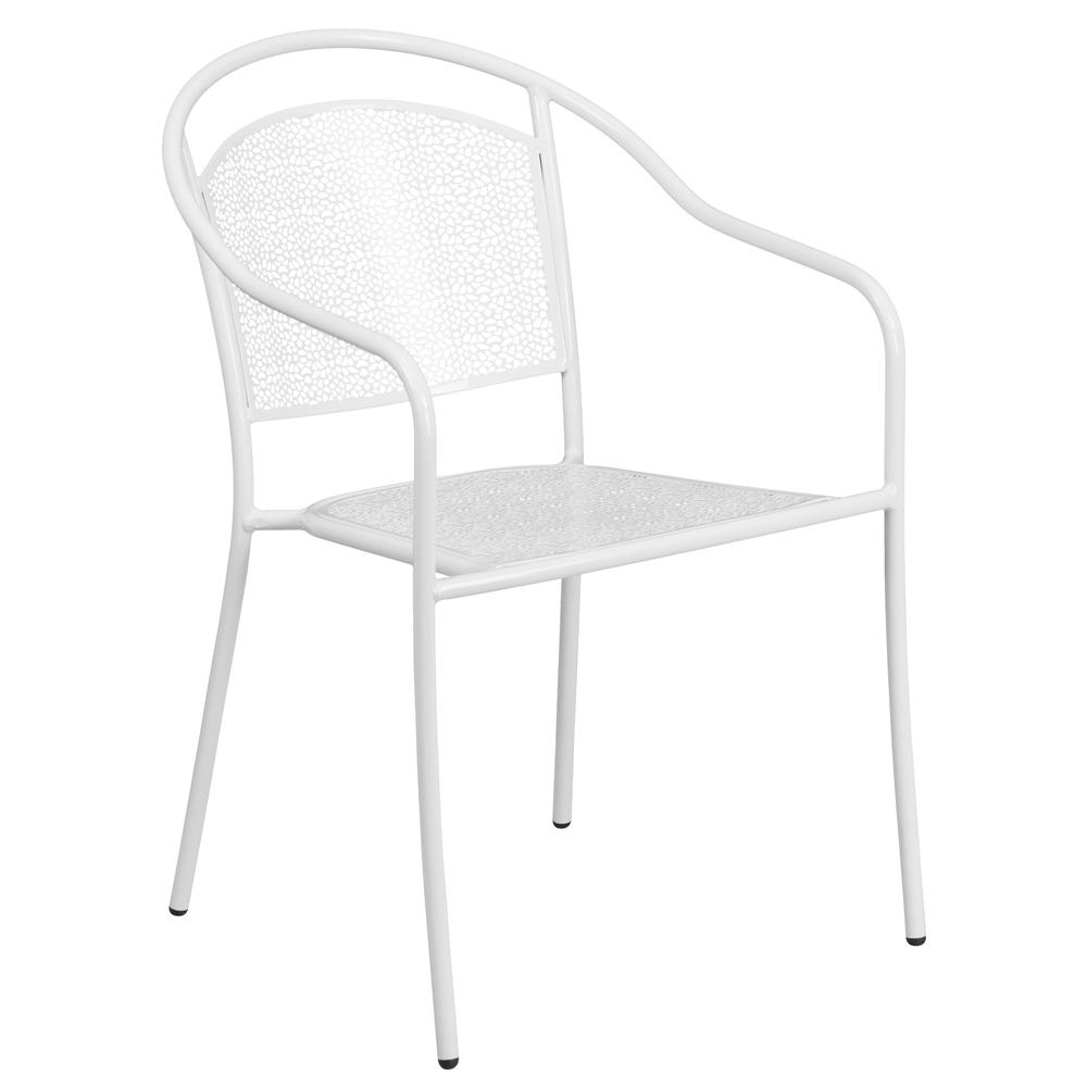 Commercial Grade White Indoor-Outdoor Steel Patio Arm Chair With Round Back By Flash Furniture | Dining Chairs | Modishstore - 1