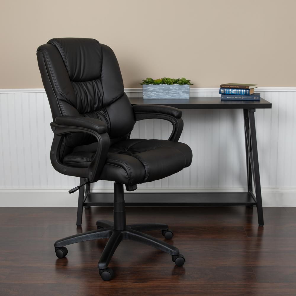 Flash Furniture Fundamentals Mid-Back Black LeatherSoft-Padded Task Office Chair with Arms