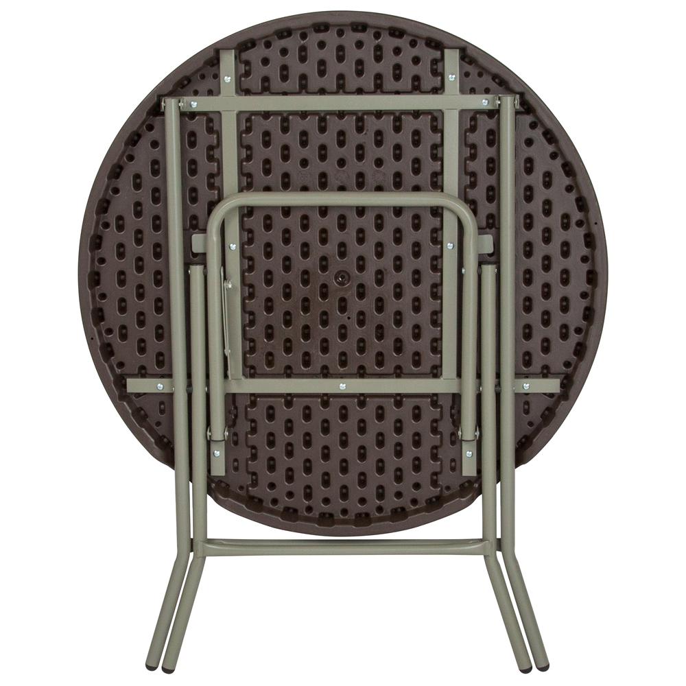 2.6-Foot Round Brown Rattan Plastic Folding Table By Flash Furniture | Outdoor Tables | Modishstore - 2