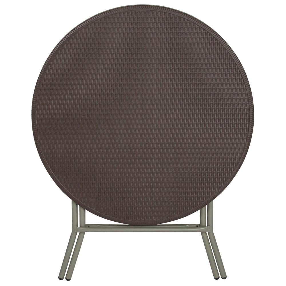 2.6-Foot Round Brown Rattan Plastic Folding Table By Flash Furniture | Outdoor Tables | Modishstore - 3