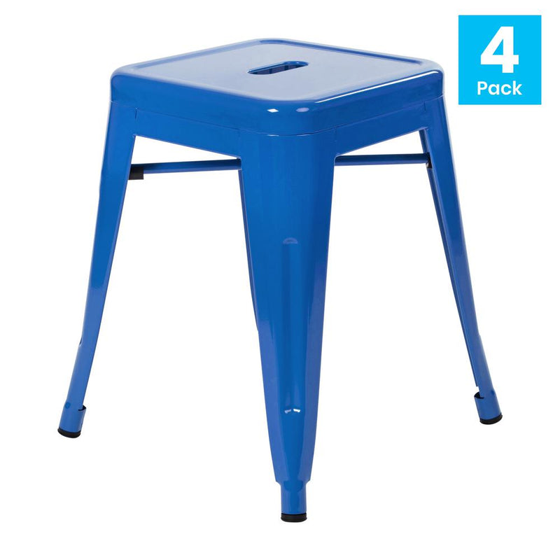 18" Table Height Stool, Stackable Backless Metal Indoor Dining Stool, Commercial Grade Restaurant Stool In Royal Blue - Set Of 4 By Flash Furniture | Bar Stools | Modishstore - 1