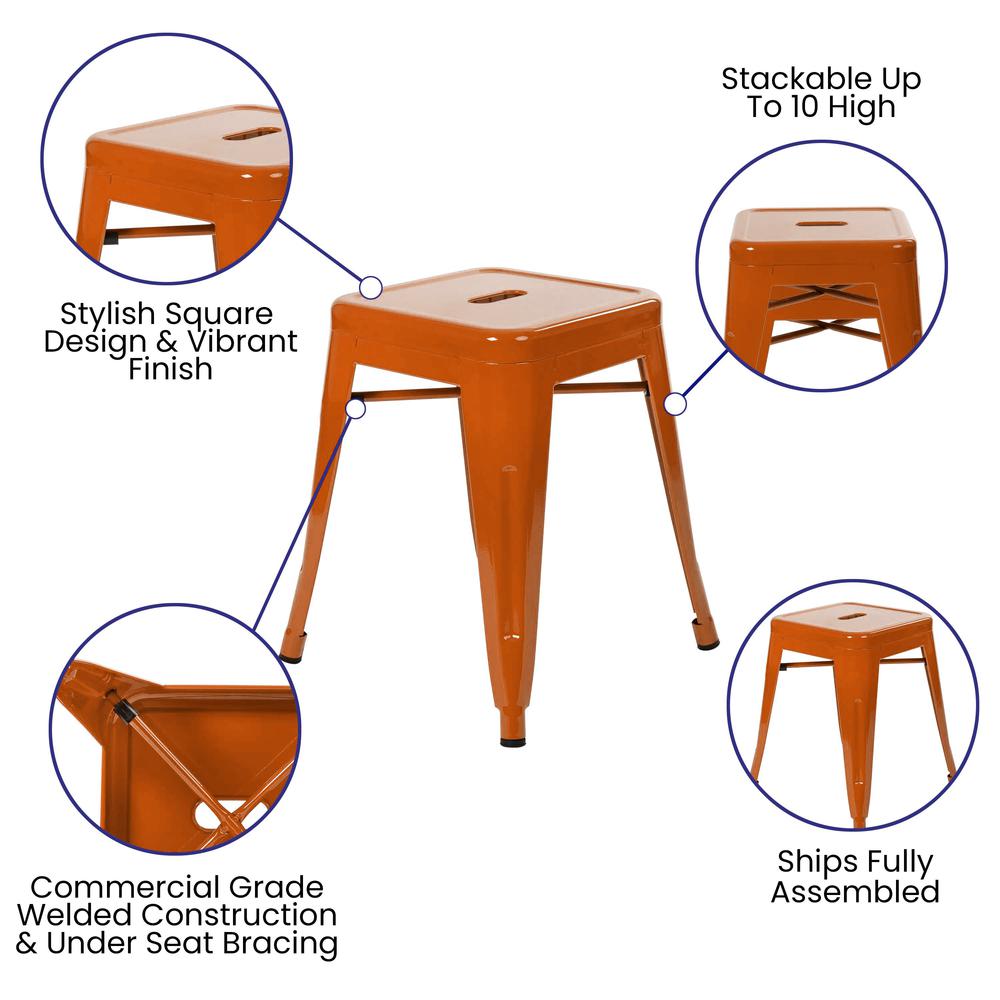 18" Table Height Stool, Stackable Backless Metal Indoor Dining Stool, Commercial Grade Restaurant Stool In Orange - Set Of 4 By Flash Furniture | Bar Stools | Modishstore - 4