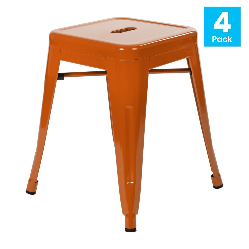 18" Table Height Stool, Stackable Backless Metal Indoor Dining Stool, Commercial Grade Restaurant Stool In Orange - Set Of 4 By Flash Furniture | Bar Stools | Modishstore - 2