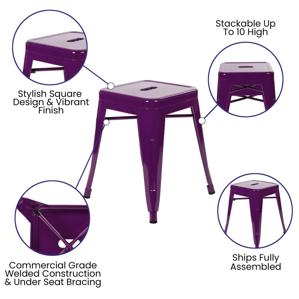 18" Table Height Stool, Stackable Backless Metal Indoor Dining Stool, Commercial Grade Restaurant Stool In Purple - Set Of 4 By Flash Furniture | Bar Stools | Modishstore - 4