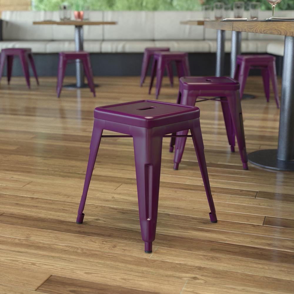 18" Table Height Stool, Stackable Backless Metal Indoor Dining Stool, Commercial Grade Restaurant Stool In Purple - Set Of 4 By Flash Furniture | Bar Stools | Modishstore - 1