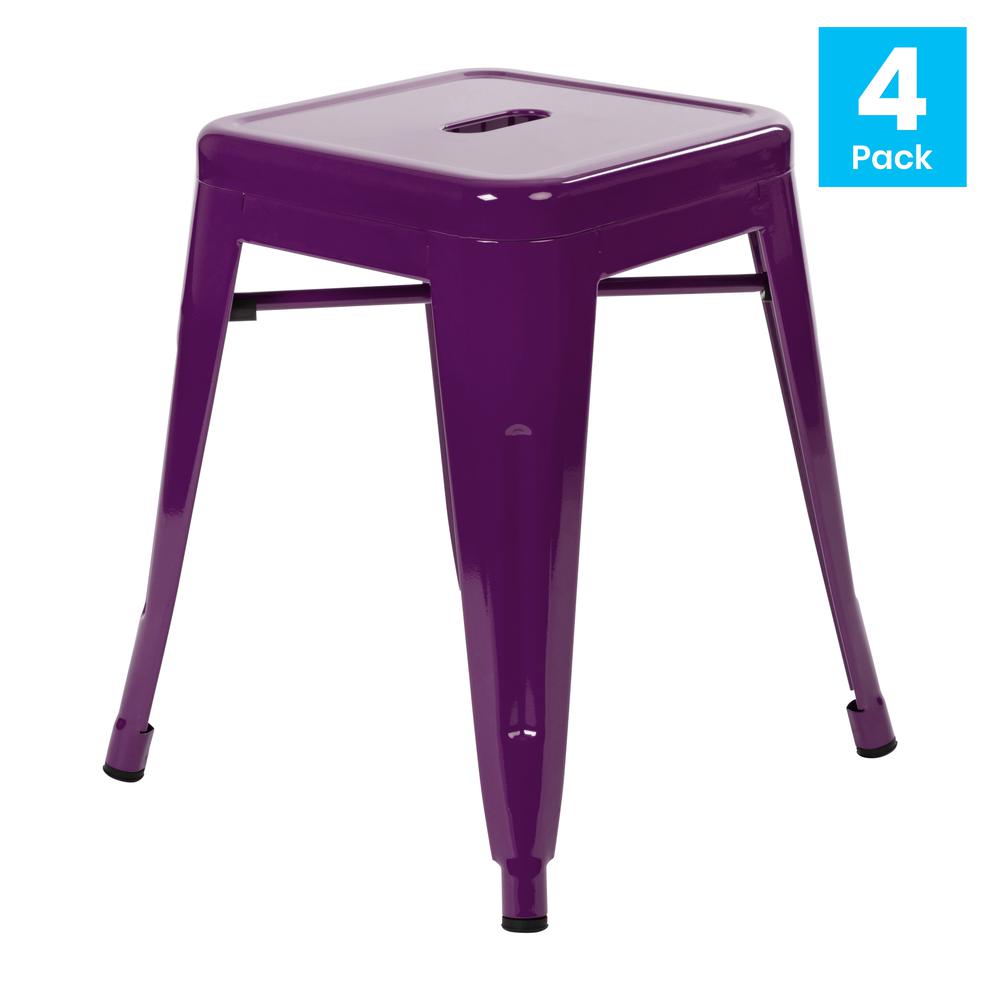 18" Table Height Stool, Stackable Backless Metal Indoor Dining Stool, Commercial Grade Restaurant Stool In Purple - Set Of 4 By Flash Furniture | Bar Stools | Modishstore - 2