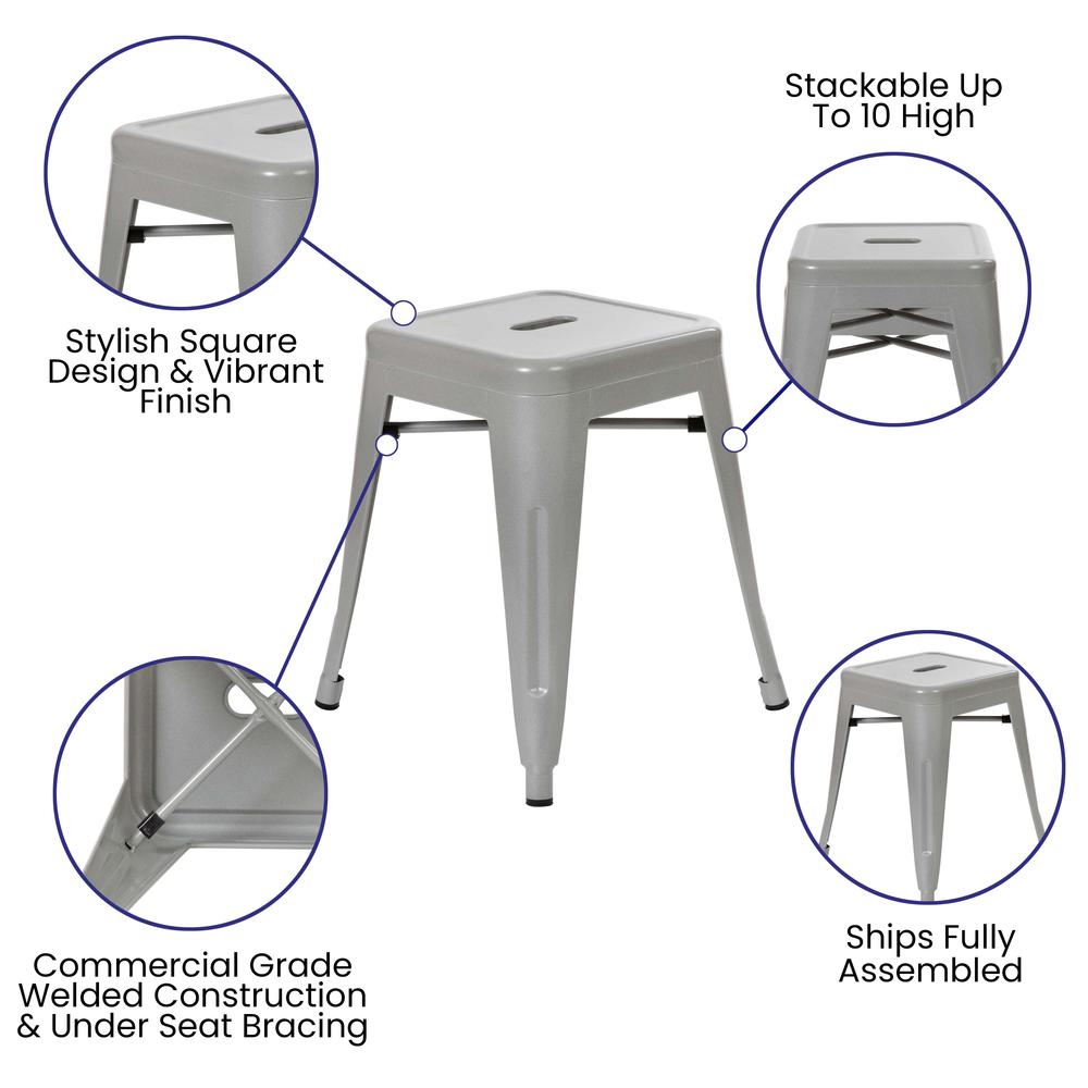 18" Table Height Stool, Stackable Backless Metal Indoor Dining Stool, Commercial Grade Restaurant Stool In Silver - Set Of 4 By Flash Furniture | Bar Stools | Modishstore - 4