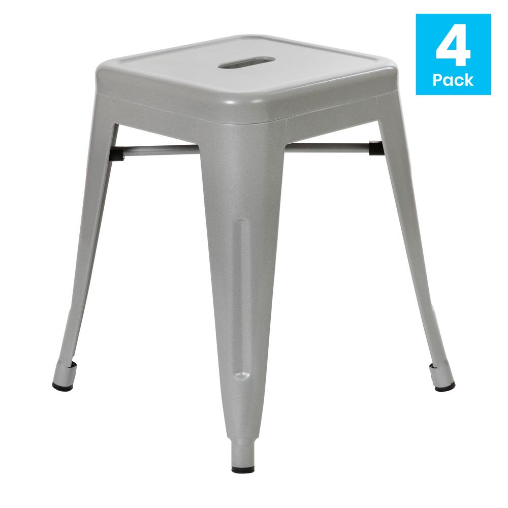 18" Table Height Stool, Stackable Backless Metal Indoor Dining Stool, Commercial Grade Restaurant Stool In Silver - Set Of 4 By Flash Furniture | Bar Stools | Modishstore - 2