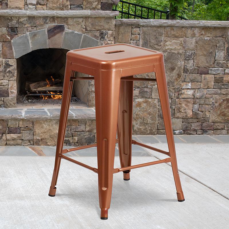 Commercial Grade 24" High Backless Copper Indoor-Outdoor Counter Height Stool By Flash Furniture | Bar Stools | Modishstore - 1