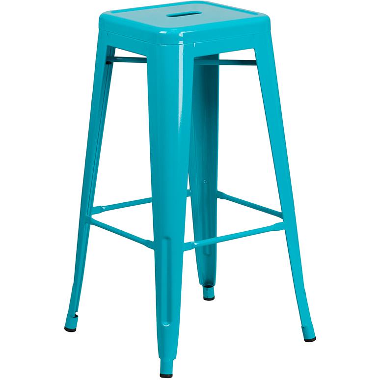 Commercial Grade 30" High Backless Crystal Teal-Blue Indoor-Outdoor Barstool By Flash Furniture | Bar Stools | Modishstore - 2