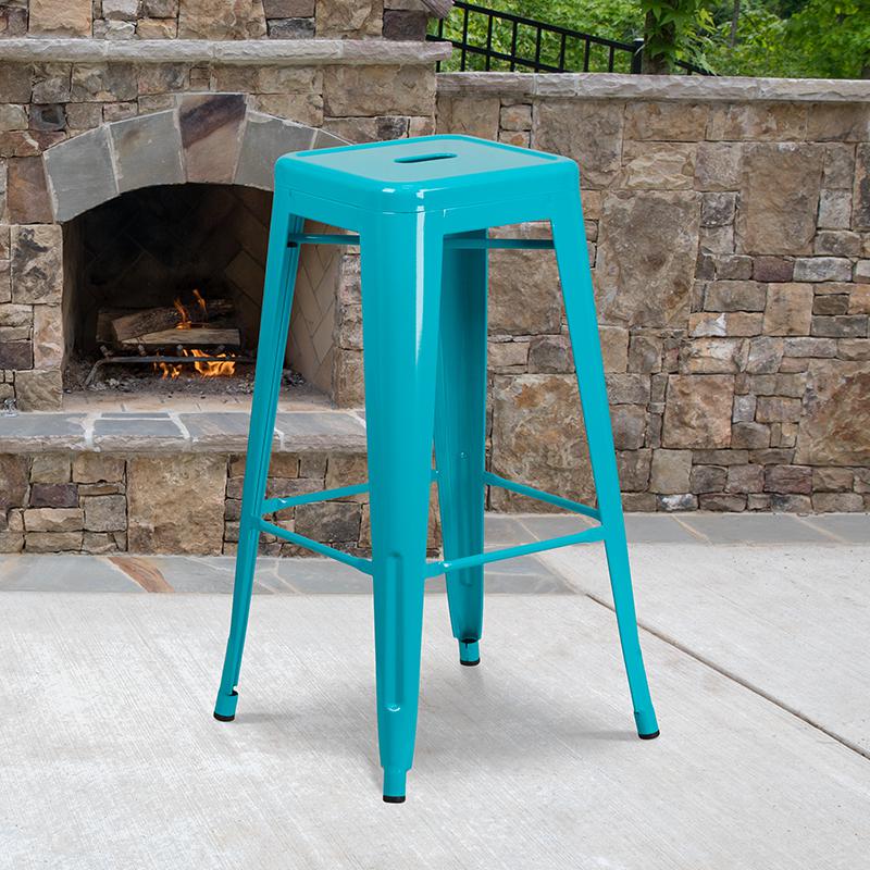 Commercial Grade 30" High Backless Crystal Teal-Blue Indoor-Outdoor Barstool By Flash Furniture | Bar Stools | Modishstore - 1