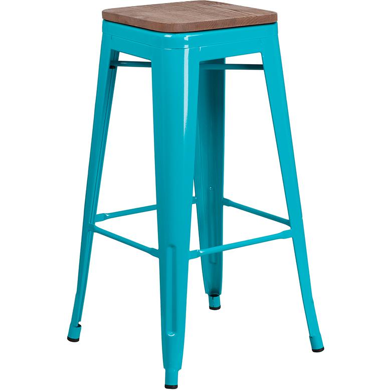 30" High Backless Crystal Teal-Blue Barstool With Square Wood Seat By Flash Furniture | Bar Stools | Modishstore - 2