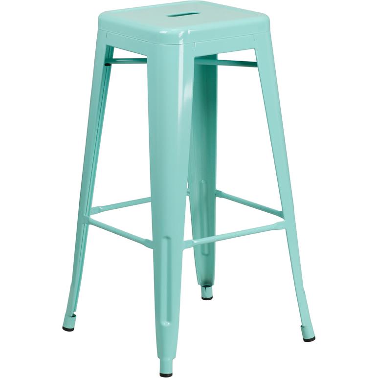 Commercial Grade 30" High Backless Mint Green Indoor-Outdoor Barstool By Flash Furniture | Bar Stools | Modishstore - 1