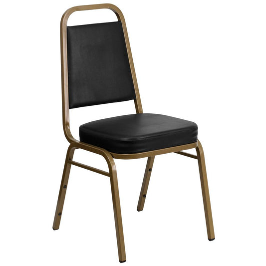 Hercules Series Trapezoidal Back Stacking Banquet Chair In Black Vinyl - Gold Frame By Flash Furniture | Side Chairs | Modishstore - 1