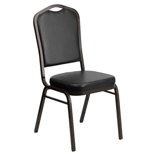 Hercules Series Crown Back Stacking Banquet Chair In Black Vinyl - Gold Vein Frame By Flash Furniture | Side Chairs | Modishstore - 1