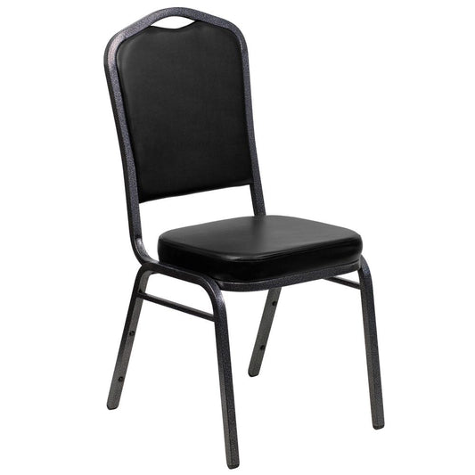 Hercules Series Crown Back Stacking Banquet Chair In Black Vinyl - Silver Vein Frame By Flash Furniture | Side Chairs | Modishstore - 1