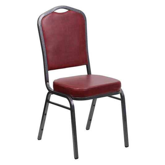 Hercules Series Crown Back Stacking Banquet Chair In Burgundy Vinyl - Silver Vein Frame By Flash Furniture | Side Chairs | Modishstore - 1