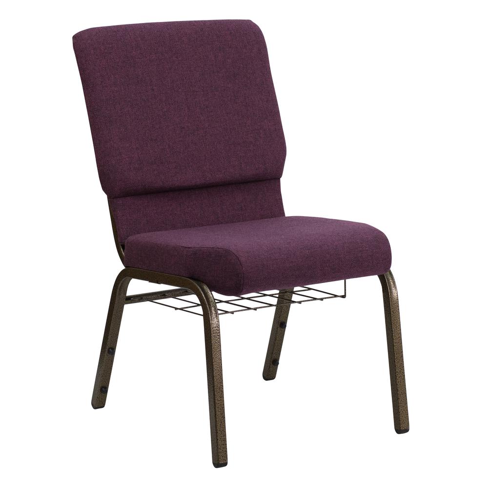 Hercules Series 18.5''W Church Chair In Plum Fabric With Cup Book Rack - Gold Vein Frame By Flash Furniture | Side Chairs | Modishstore - 1