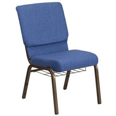 Hercules Series 18.5''W Church Chair In Blue Fabric With Cup Book Rack - Gold Vein Frame By Flash Furniture