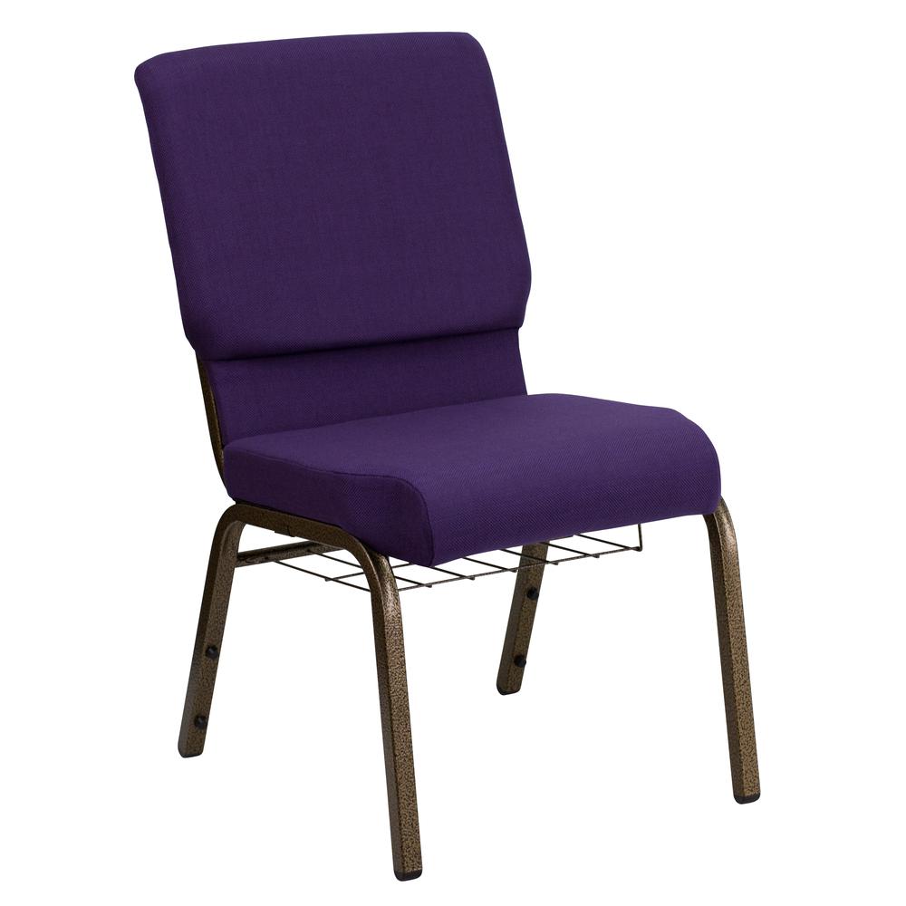 Hercules Series 18.5''W Church Chair In Royal Purple Fabric With Cup Book Rack - Gold Vein Frame By Flash Furniture | Side Chairs | Modishstore - 1