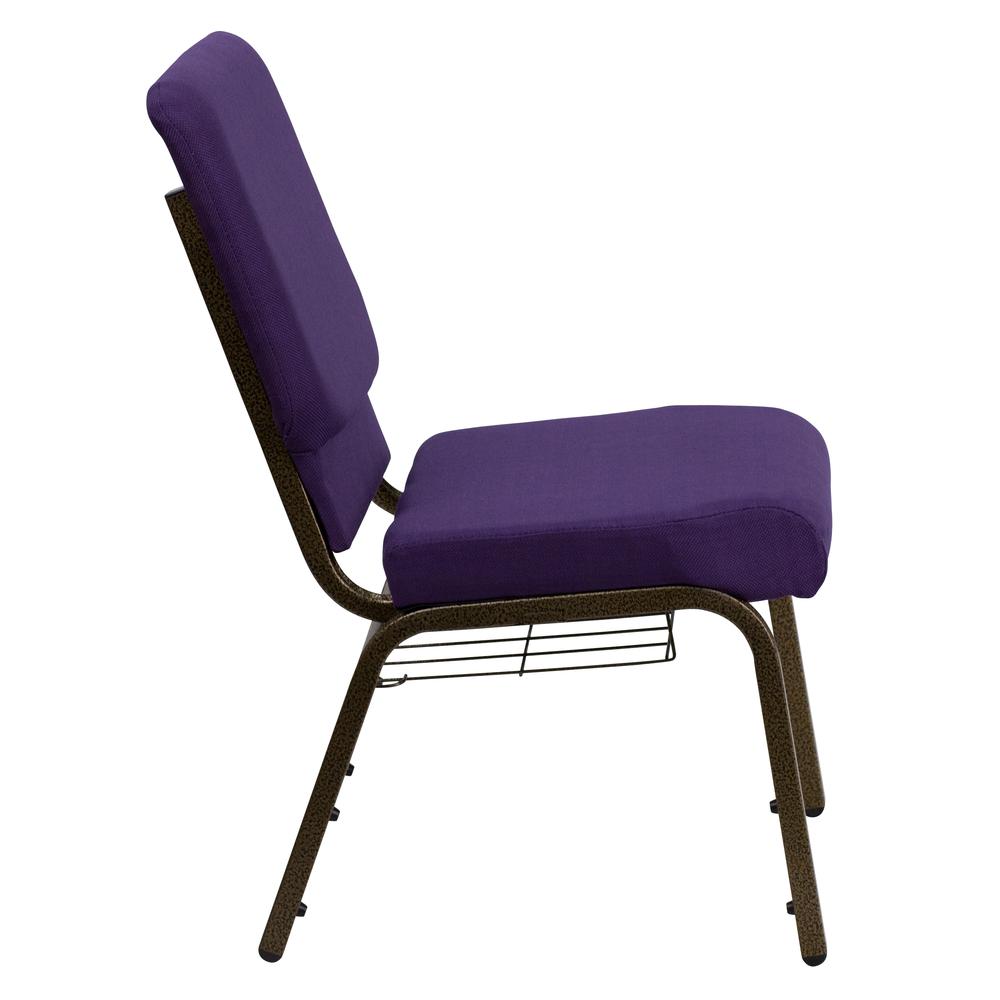 Hercules Series 18.5''W Church Chair In Royal Purple Fabric With Cup Book Rack - Gold Vein Frame By Flash Furniture | Side Chairs | Modishstore - 2