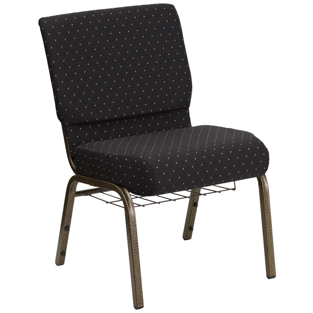 Hercules Series 21''W Church Chair In Black Dot Patterned Fabric With Cup Book Rack - Gold Vein Frame By Flash Furniture | Side Chairs | Modishstore - 1