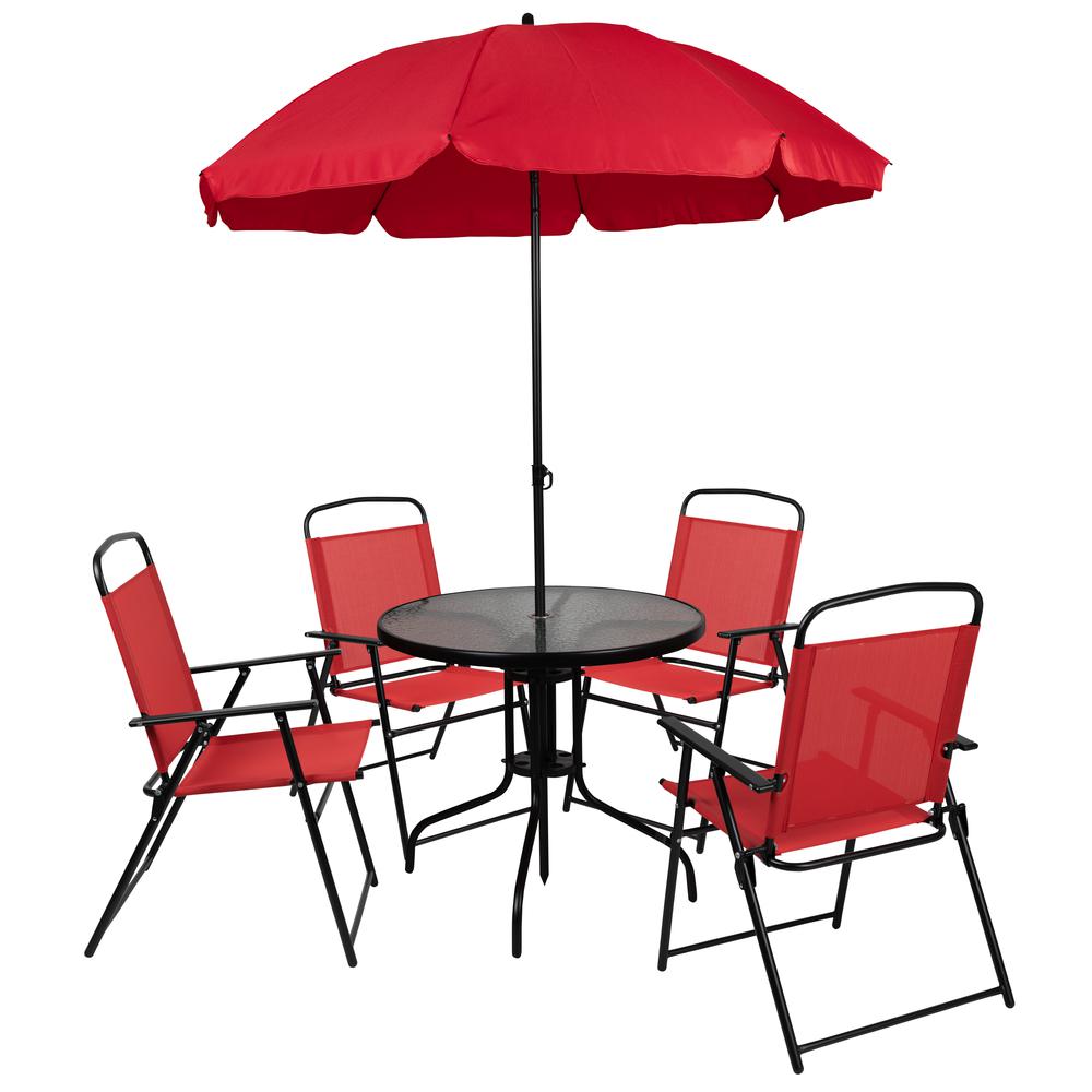 Nantucket 6 Piece Red Patio Garden Set With Umbrella Table And Set