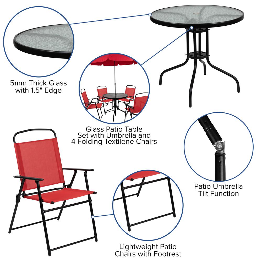 Red patio set online with umbrella