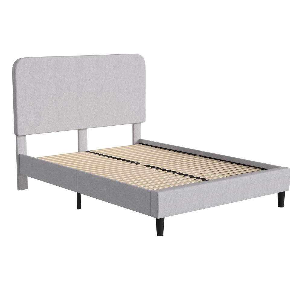 Addison Light Grey Queen Fabric Upholstered Platform Bed - Headboard With Rounded Edges - No Box Spring Or Foundation Needed By Flash Furniture | Beds | Modishstore - 1