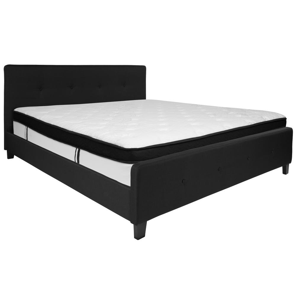 Tribeca King Size Tufted Upholstered Platform Bed In Black Fabric With Memory Foam Mattress By Flash Furniture | Beds | Modishstore - 2