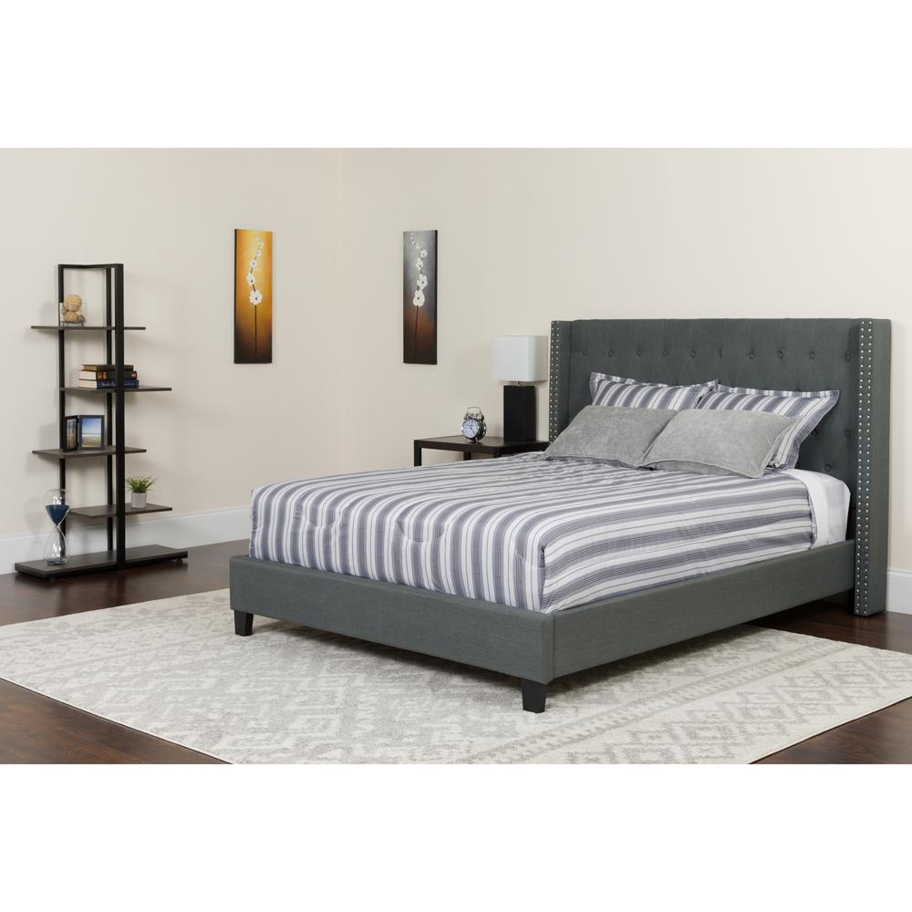 Riverdale Full Size Tufted Upholstered Platform Bed In Dark Gray Fabric With Memory Foam Mattress By Flash Furniture | Beds | Modishstore - 1