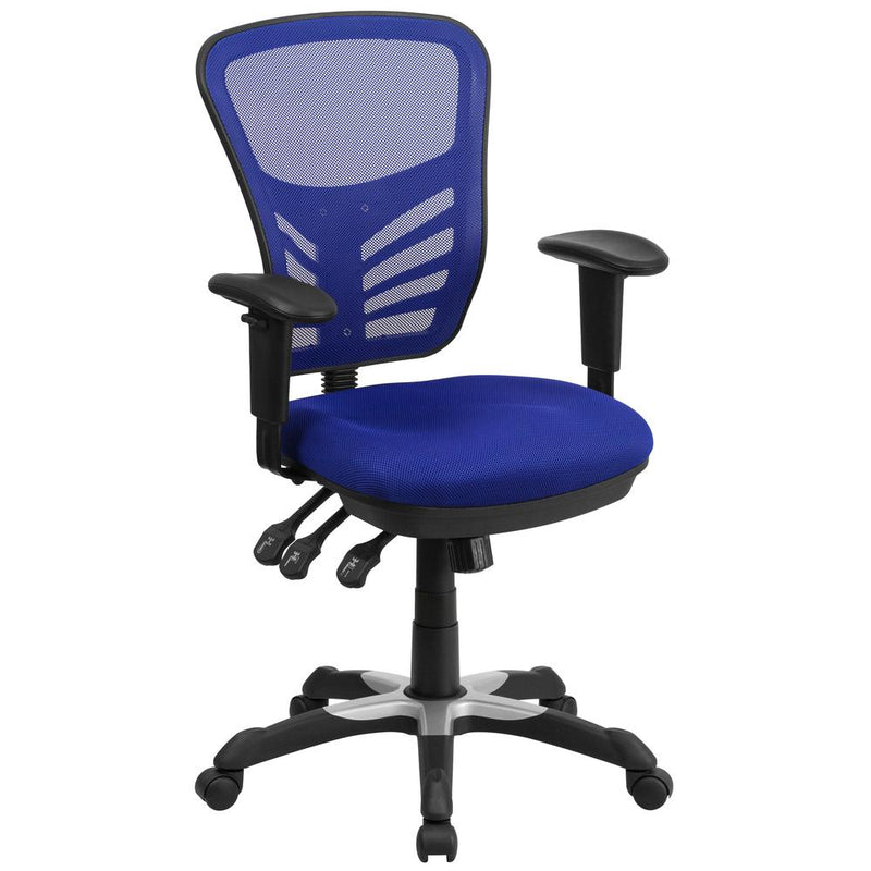 Mid-Back Blue Mesh Multifunction Executive Swivel Ergonomic Office Chair With Adjustable Arms By Flash Furniture | Office Chairs | Modishstore - 1