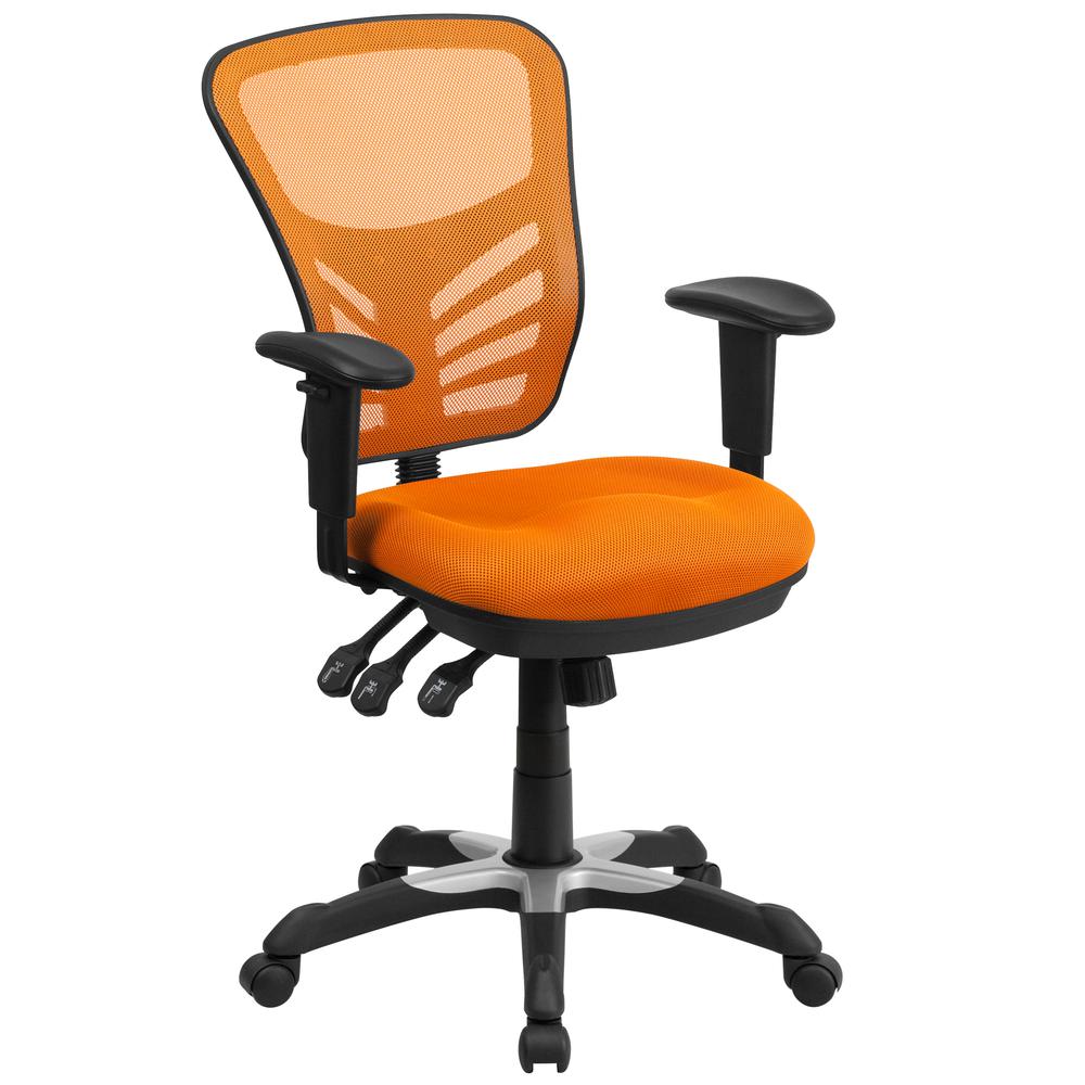 Mid-Back Orange Mesh Multifunction Executive Swivel Ergonomic Office Chair With Adjustable Arms By Flash Furniture | Office Chairs | Modishstore - 1