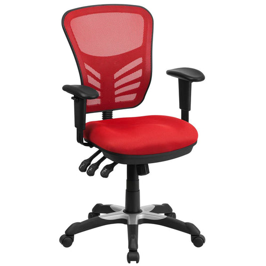 Mid-Back Red Mesh Multifunction Executive Swivel Ergonomic Office Chair With Adjustable Arms By Flash Furniture | Office Chairs | Modishstore - 1