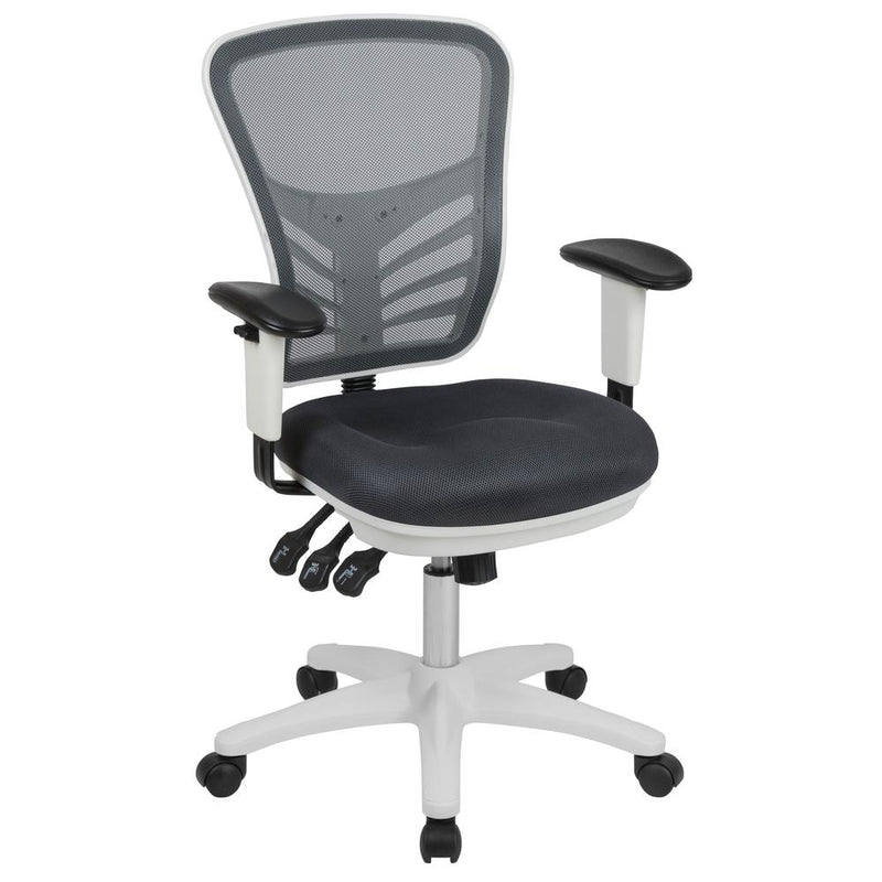 Mid-Back Dark Gray Mesh Multifunction Executive Swivel Ergonomic Office Chair With Adjustable Arms And White Frame By Flash Furniture | Office Chairs | Modishstore - 1