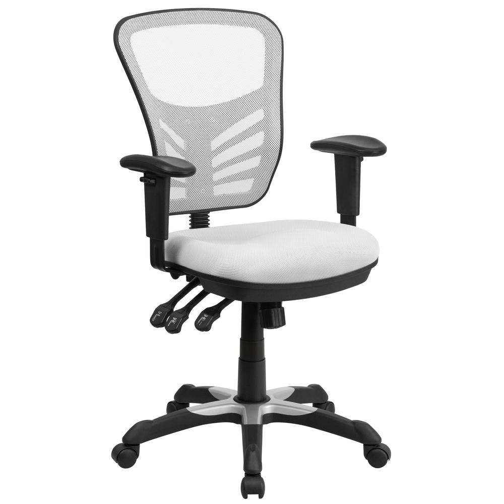 Mid-Back White Mesh Multifunction Executive Swivel Ergonomic Office Chair With Adjustable Arms By Flash Furniture | Office Chairs | Modishstore - 1