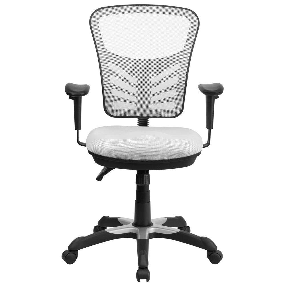 Mid-Back White Mesh Multifunction Executive Swivel Ergonomic Office Chair With Adjustable Arms By Flash Furniture | Office Chairs | Modishstore - 4