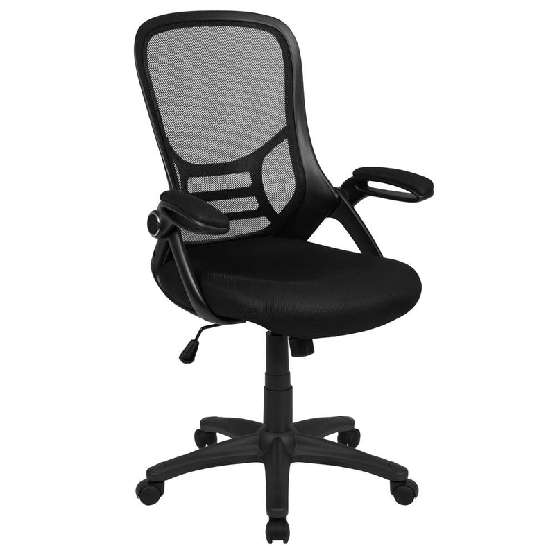 High Back Black Mesh Ergonomic Swivel Office Chair With Black Frame And Flip-Up Arms By Flash Furniture | Office Chairs | Modishstore - 1