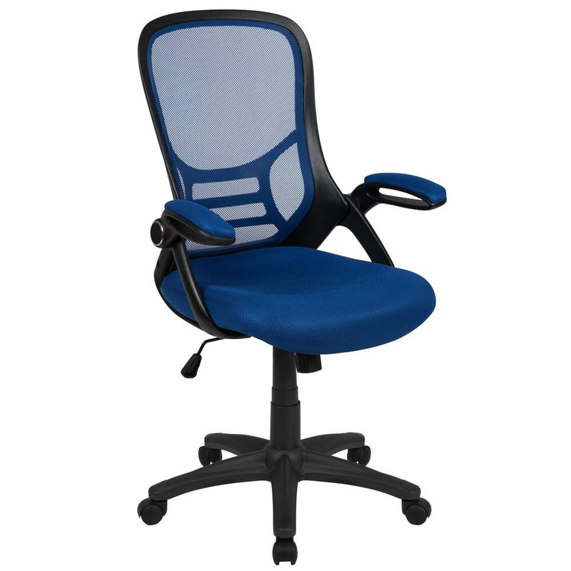 High Back Blue Mesh Ergonomic Swivel Office Chair With Black Frame And Flip-Up Arms By Flash Furniture | Office Chairs | Modishstore - 1