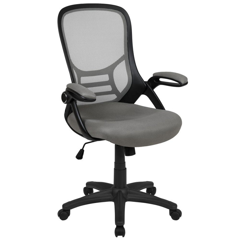 High Back Light Gray Mesh Ergonomic Swivel Office Chair With Black Frame And Flip-Up Arms By Flash Furniture | Office Chairs | Modishstore - 1