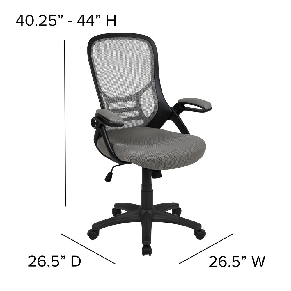 High Back Light Gray Mesh Ergonomic Swivel Office Chair With Black Frame And Flip-Up Arms By Flash Furniture | Office Chairs | Modishstore - 4