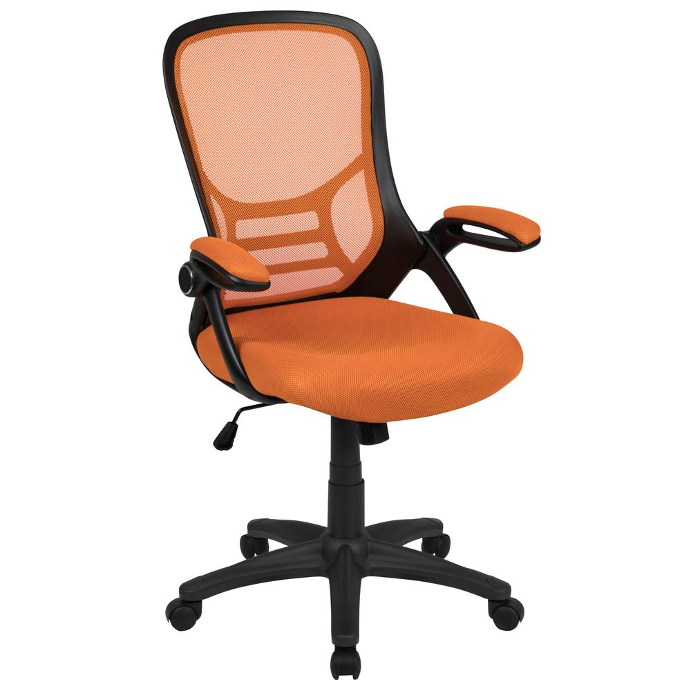 High Back Orange Mesh Ergonomic Swivel Office Chair With Black Frame And Flip-Up Arms By Flash Furniture | Office Chairs | Modishstore - 1