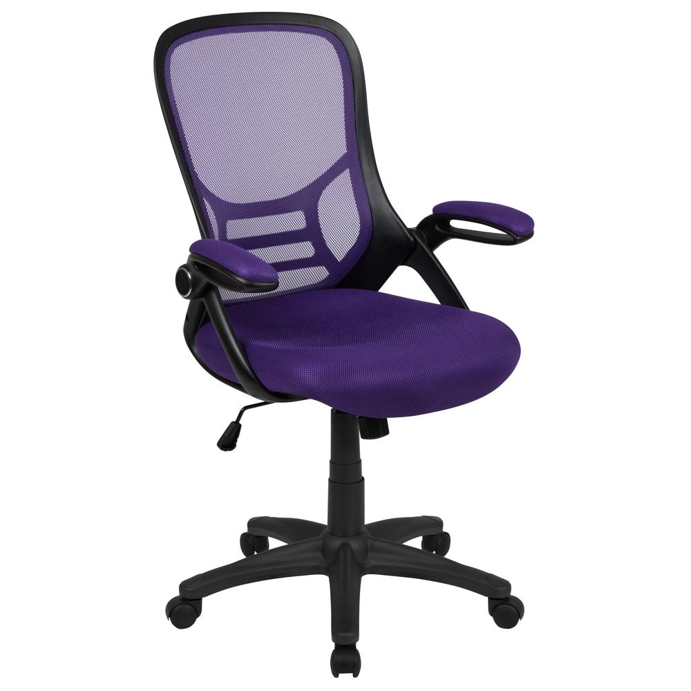 High Back Purple Mesh Ergonomic Swivel Office Chair With Black Frame And Flip-Up Arms By Flash Furniture | Office Chairs | Modishstore - 1